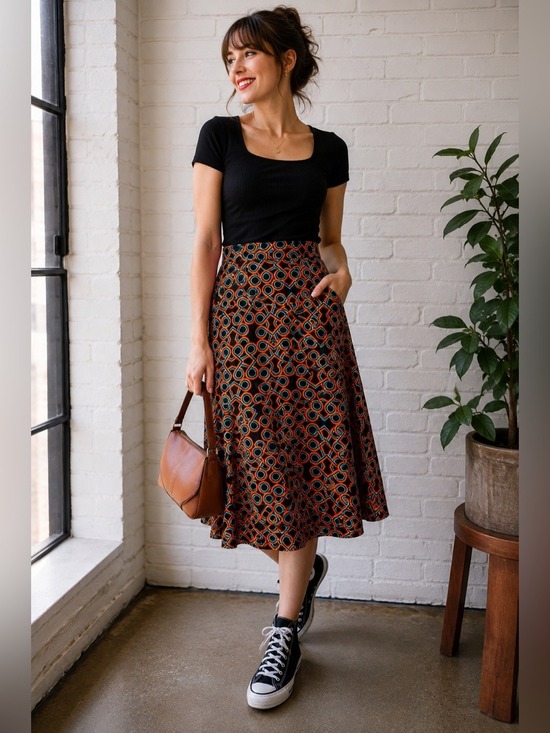 LuLaRoe Dresses & Skirts - Retro Mod Geometric A-Line Midi Skirt XL Black Orange Blue NWT LuLaRoe Azure